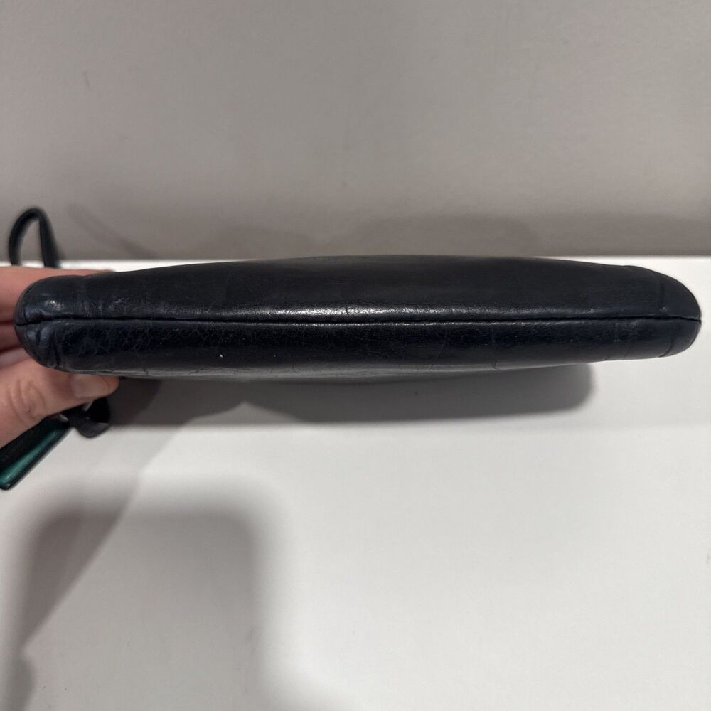 Coach Wristlet Black Leather Wallet Double Zip Striped Legacy Satin Lining 8x4 - Picture 3 of 16